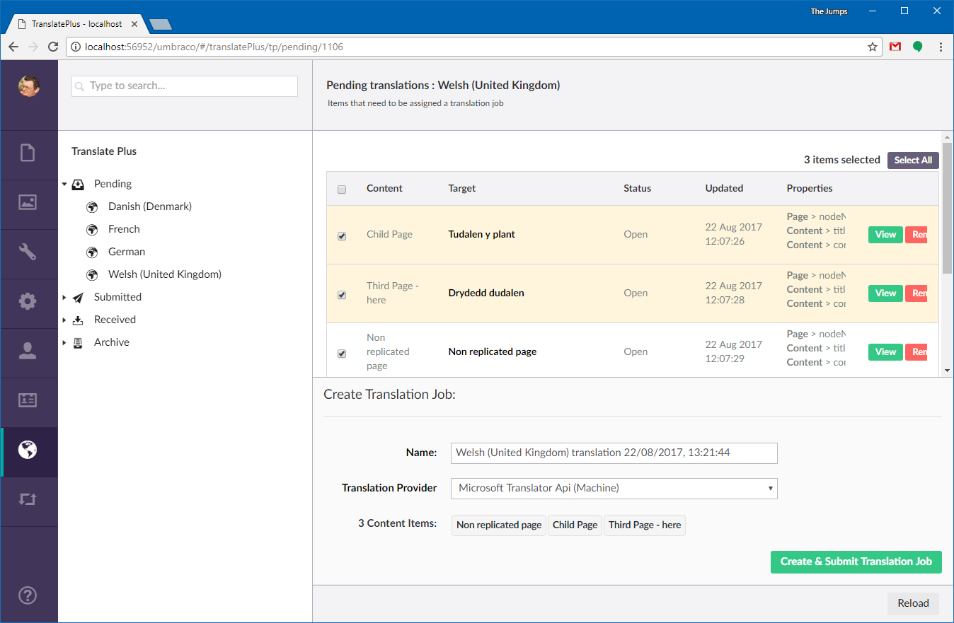 Translation Manager v8 for Umbraco 8